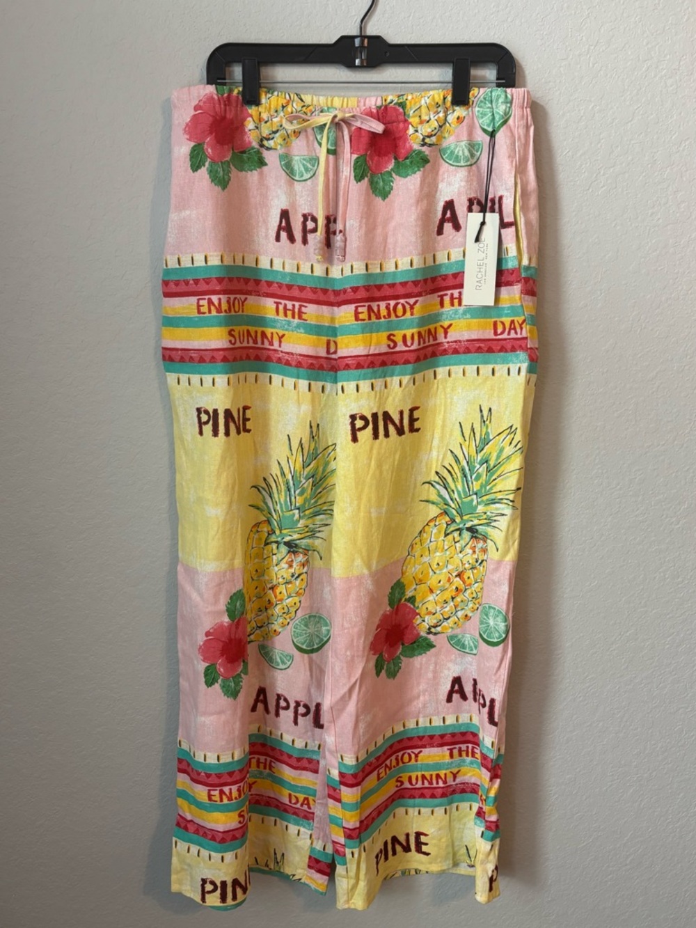 NEW NWT Rachel Zoe Pink & Yellow Tropical Print Wide Leg Linen Blend Pants